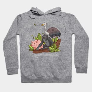 Pig Chimpanzee Ostrich Wild Animal Hoodie